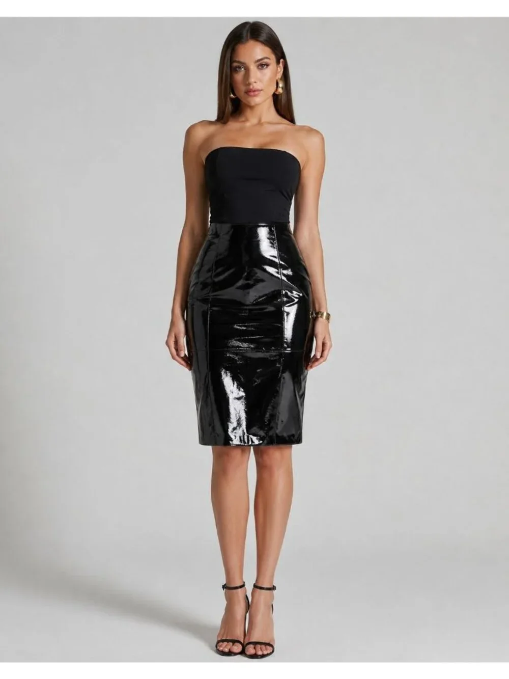 NWT $380 8 By YOOX Patent Leather High Waist Pencil Skirt Black Size 6